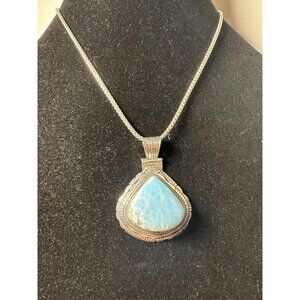 Sterling Silver and Larimar Pendant on Sterling 17 inch Chain 37 grams